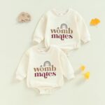 CREAIRY Newborn Baby Twins Matching Outfits Baby Girl Boy Letter Bubble Romper Long Sleeve T-Shirt Bodysuit Fall Clothes (Beige, 0-3 Months)