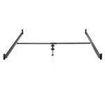 MALOUF Hook-on Metal Bed Rails with Center Bar and Adjustable Height Support Foot, Twin/Full, Black