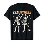 Twins Halloween Matching Skeletwins Funny Dancing Skeletons T-Shirt