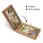 Tamolus 4×6 Double Horizontal Hinged Picture Frame Folding Photo Frame in Distressed Farmhouse Wood Grain Pine Wood with Real Glass for Tabletop P-MU-2H46