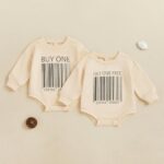 Eadrioss Newborn Baby Twins Clothes Funny Letter Print Romper Bodysuit Shirt Twins Baby Gifts Infant Boy Girl Fall Clothes (Apricot, 0-3 Months)