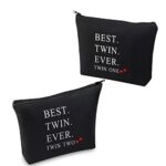 MBMSO Twin One Twin Two Gifts Best Twin Ever Gifts Makeup Bag Set of 2 Twins Gifts for Sister Cosmetic Bag (Best Twin Ever bag black)