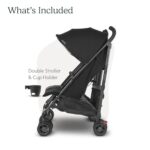 UPPAbaby G-Link V2 Double Umbrella Stroller / Lightweight Design / One-Step Fold + Recline / XL Basket + Canopy / Cup Holder Included / Jake (Black/Carbon Frame)