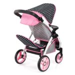 Bayer Design Dolls: Twin Star: Twin Dolls Stroller – Black, Pink, Heart – Seats 2 Dolls Up to 18″, Shoulder Bag, Foldable Sibling Buggy, Kids Ages 3+