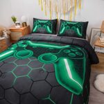 NTBED Game Console Comforter Set for Boys Girls Kids 3D Gaming Geometric Lightweight Microfiber Gamer Bedding Sets (Green, Twin 5Pcs)