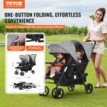 VEVOR Double Stroller, Foldable Lightweight Twin Stroller with Tandem Seating, Adjustable Backrest/Footrest, Wrap-Around Safety Harness, Storage Basket & Tray, for Newborn and Toddler (Dark Gray)