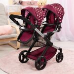 Bayer Design 26723AA Twin dolls pram, carriage, adjustable handle, foldable, bag, bordeaux, pink, stars