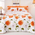 EVENHUG Twin Comforter Set 5 Pieces Reversible Twin Size Comforters for All Season Orange Sunflower Floral Bedding Sets Bed in a Bag with Flat Sheet and Fitted Sheet,Pillowcases & Shams