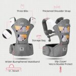 Baby Carrier, Bellababy Multifunction Baby Carrier Hip Seat (Ergonomic M Position) for 3-36 Month Baby, 6-in-1 Ways to Carry, All Seasons, Adjustable Size, Perfect for Shopping Travelling (Grey)