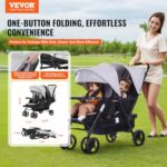 VEVOR Double Stroller, Foldable Lightweight Twin Stroller with Tandem Seating, Adjustable Backrest/Footrest, Wrap-Around Safety Harness,Storage Basket & Tray,for Newborn & Toddler (Light Gray,Black)